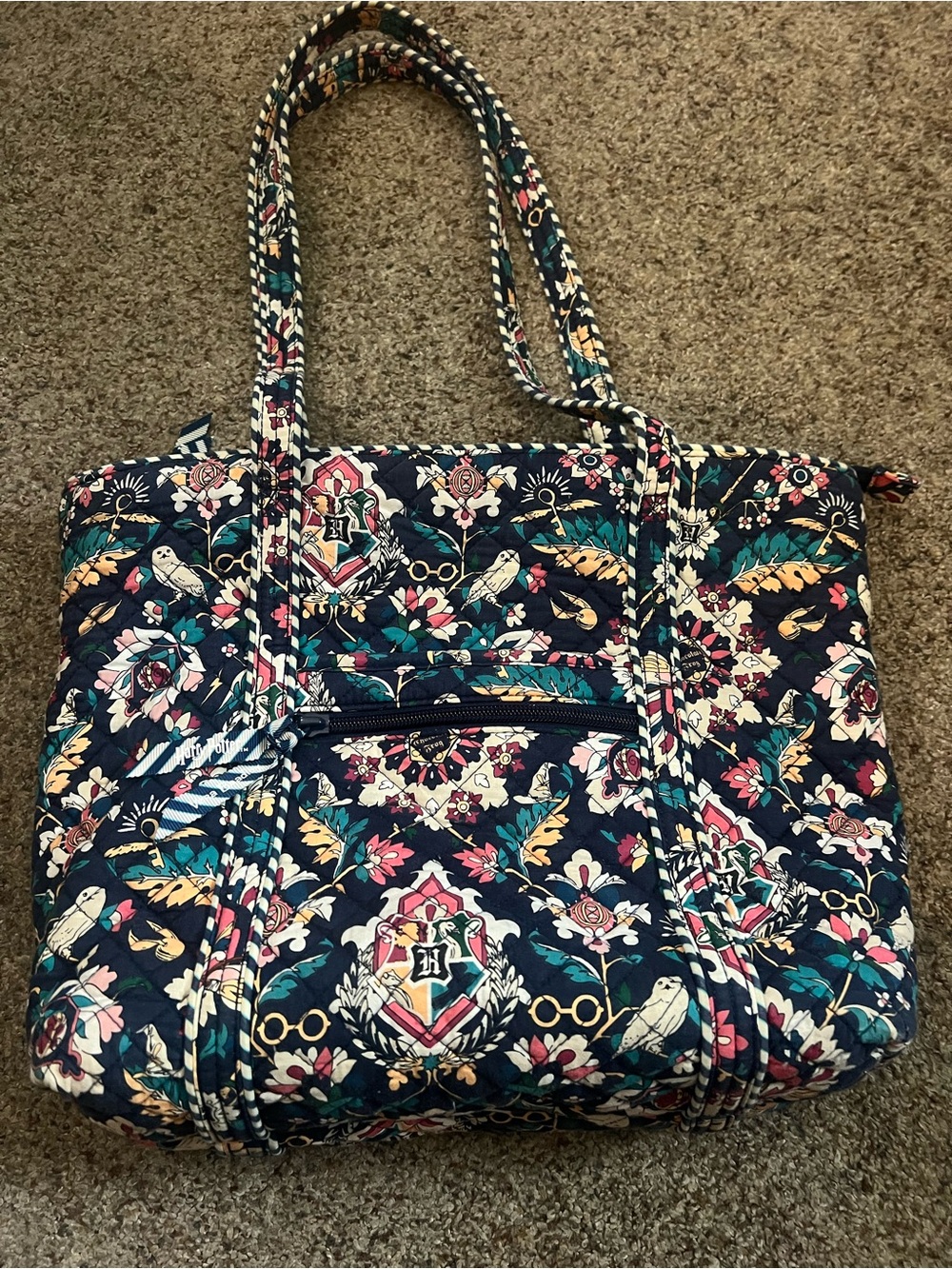 Vera Bradley Harry Potter Navy Quilted Floral Tote with Multicolor Accents